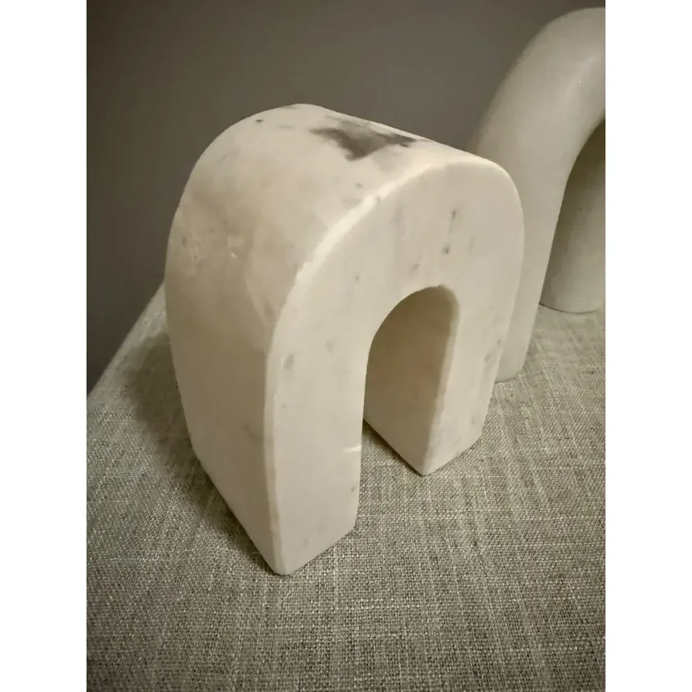 🏛️ Set of 2 Heavy Marble Stone Arch Sculptures – Modern Minimalist Decor